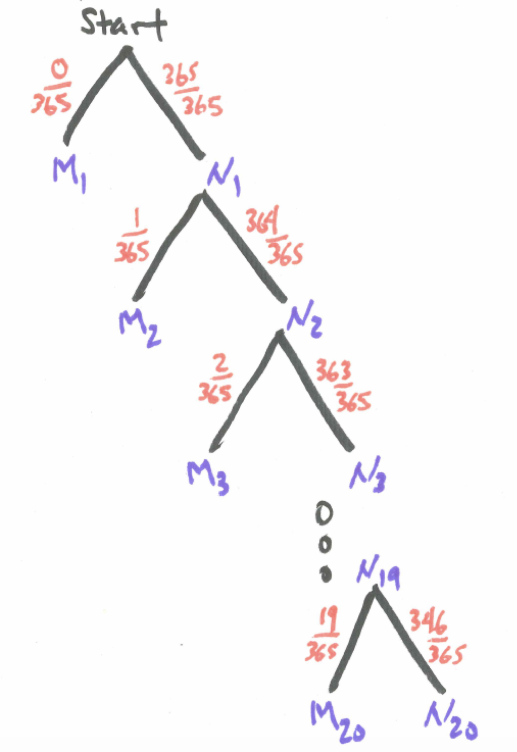 Tree Diagram for Birthday Problem